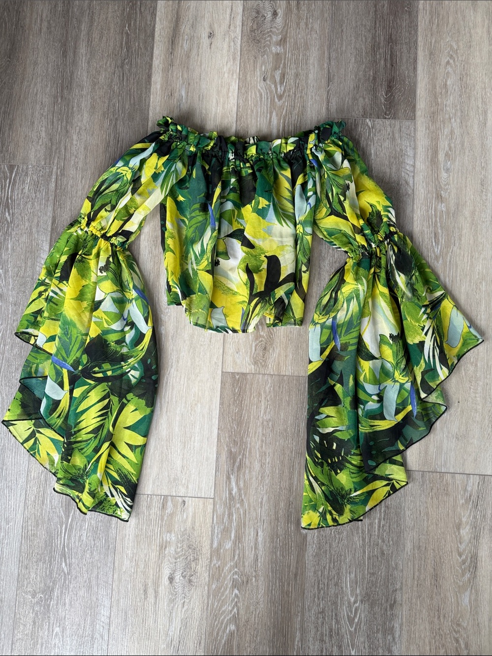Live 4 Truth Yellow Green Tropical Leaf Off-Shoulder Crop Top